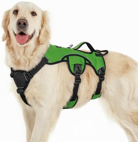 rabbitgoo Hundegeschirr Grosse Hunde，Sicherheitsgeschirr Hund | Sicherer Hebegriff, einfache Kontrolle, Anti-Zug, verstellbar, Reflektierend, für Gassi & Training, L, Grasgrün