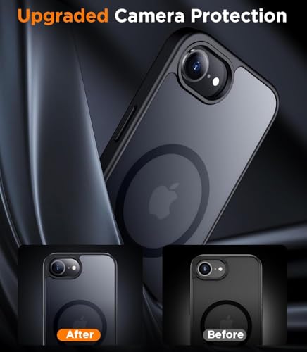 Image of Elzzi Magnetic for iPhone 16e /17e Case 2025 (Compatible with MagSafe)(Military Grade Drop Protection) Slim Translucent Matte Shockproof with Anti-Fingerprint Phone Case,Black