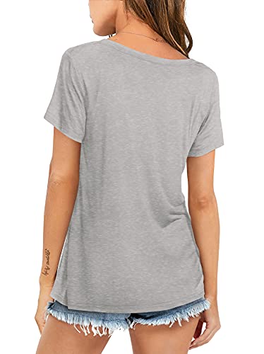 Amoretu Womens Short Sleeve V-Neck Shirts Loose Casual Tee Tops Grey 2Xl #TOP1
