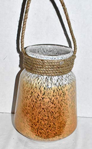 New 17" Happy Halloween Jack-O-Lantern Pumpkins Candy Corn Color Thick Glass With Hemp Rim Hanging Lantern Candle Holder Pier 1 #TOP4