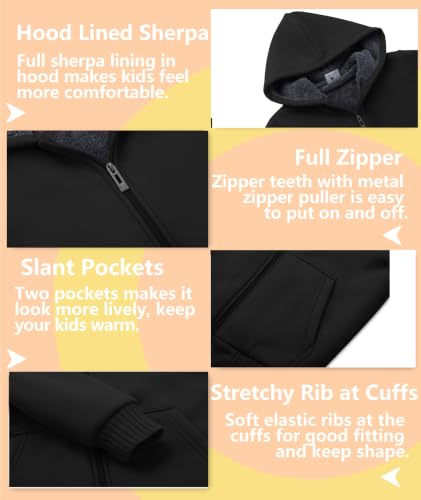 Image of V VALANCH Boys Hoodie Zip Up Fleece Lined Jacket Warm Sherpa Hooded Sweatshirts for Boys Girls 6-15 Years