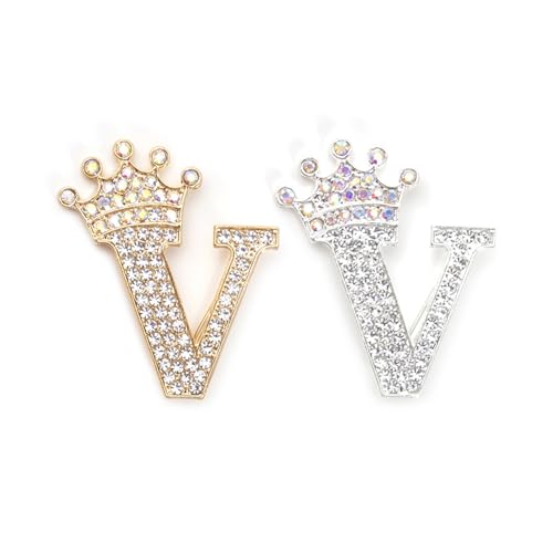 Image of Letter Rhinestone Brooches for Women Gold Silver Initial Crown Lapel Bag Clothing Dress Custom Jewelry Gifts