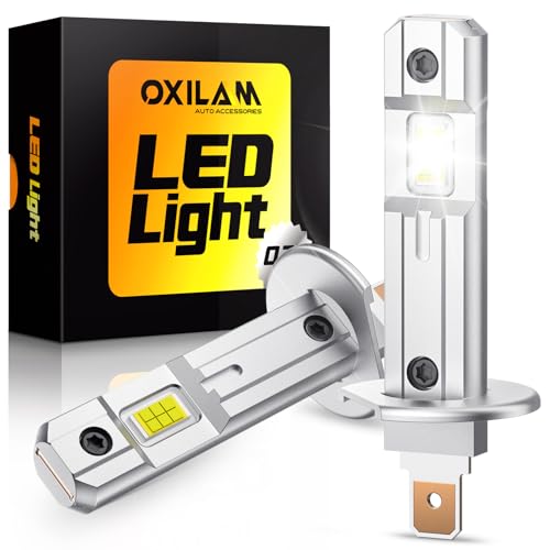 Image of OXILAM H1 LED Light Bulbs, 1000% Ultra-Bright, 1:1 Halogen Size H1 /H1LL Fog Lights, 5 Min Quick Install, 60000H Lifespan, No Flicker, 99% Compatibility, Pack of 2