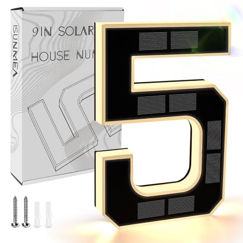 ISUNMEA 9 Inch Solar Lighted House Numbers for Outside, Light Up Waterproof LED Address Numbers...