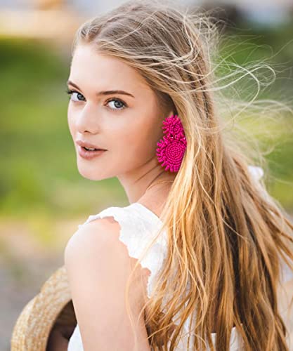 4 Pairs Beaded Earrings for Women Boho Geometric Beaded Dangle Earrings Statement Pineapple Flower Drop Earrings Colorful Summer Earrings Set Jewelry Gift4