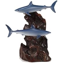 Mako Shark Duo Sculpture by John Perry Airbrushed on Polished Burwood Base. Signed