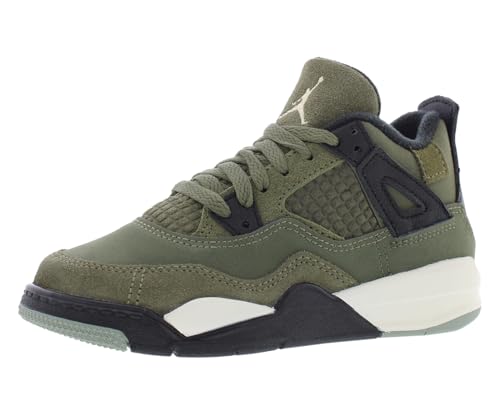 Nike Jordan 4 Retro SE Craft PS Boys Shoes Size 1, Color: Medium Olive/Pale Vanilla