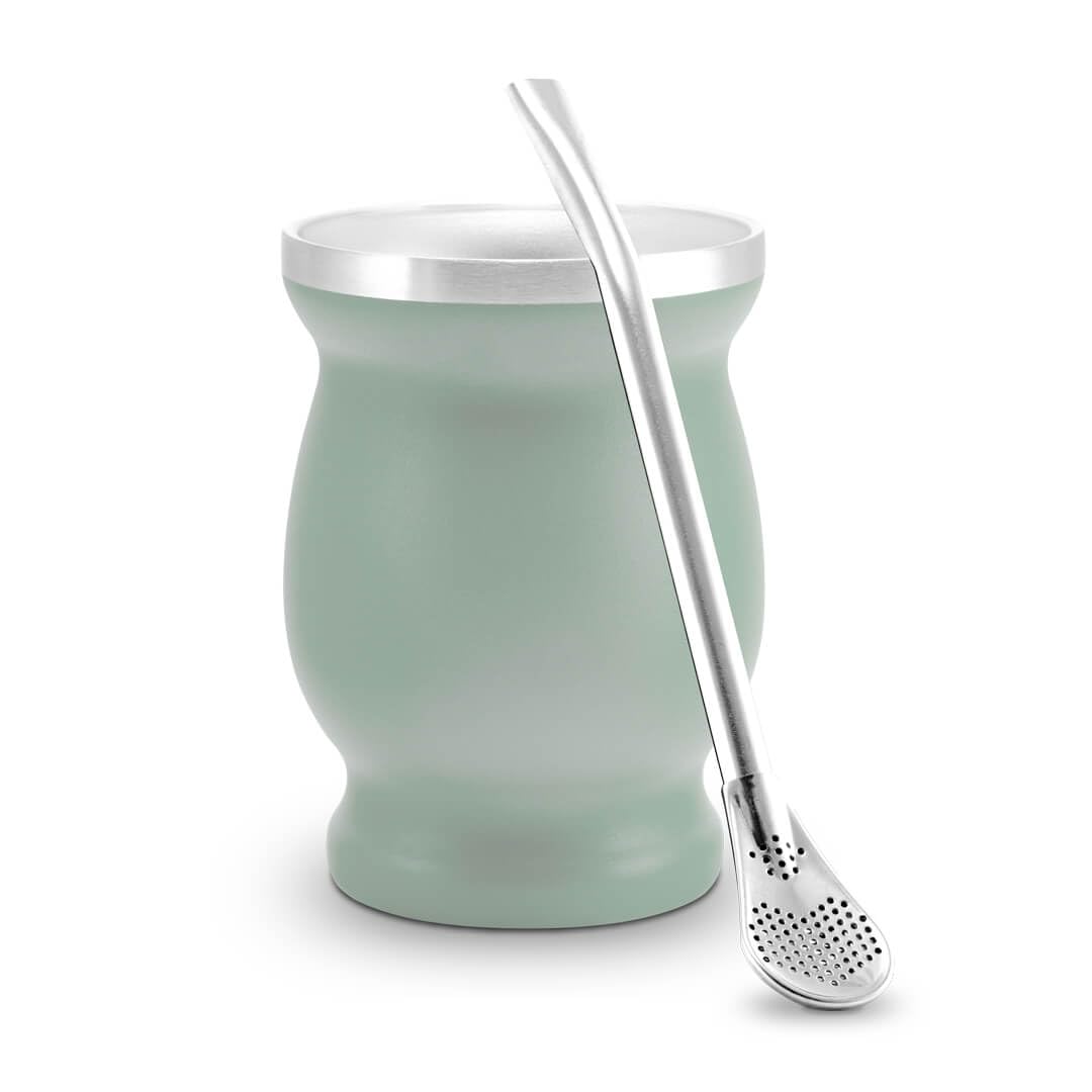 caámate. Mate Tee Becher Set ● Matebecher Edelstahl doppelwand isolier Design + Matetrinkhalm Edelstahl (Grün)