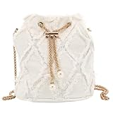 Denim Bucket Bag, Denim Purses for Women, Drawstring White Jean Crossbody Shoulder Purse Hobo Bag, for Commuting, Shopping, Dating (White)