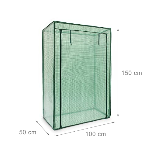 Relaxdays Gewächshaus für Tomaten 150 x 100 x 50 cm HxBxT, Schrägdach Foliengewächshaus mit PE Gitterfolie, grün – Bild 4