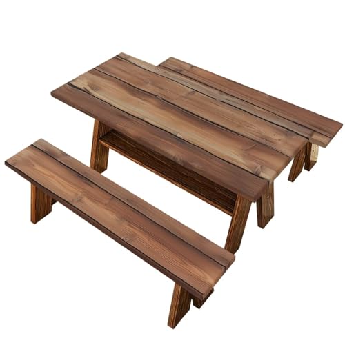Binienty Vintage Wood Grain Picnic Table Cover with Bench Covers