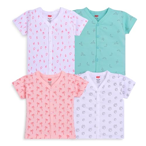 Image of LuvLap Baby Girls Regular Fit 100% Cotton Half Sleeves Girls Jhabla Shirt Pack of 4