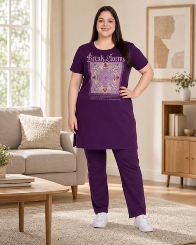 Image of In Love Women's Printed Cotton Plus Size Longline T-Shirt with Pockets | Cotton fabric - soft longline T-shirt with easy plus-size fit
