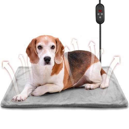 LPOTIUS Pet Heating Pad - 6 Adjustable Temperature Dog Cat Pad with Timer, Indoor for Dogs, Chew Resistant Cord, Gray, 28x16 in