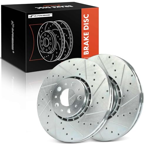 A-Premium 12.91 inch (328mm) Front Drilled and Slotted Disc Brake Rotors Compatible with Select Volvo Models - XC90 2003-2014, 2-PC Set
