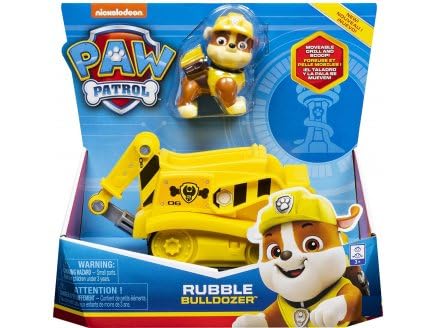 Pat Patrouille : Ruben avec Son Bulldozer Jaune - Set Figurine et vehicule Animaux avec Carte - Nouveaute