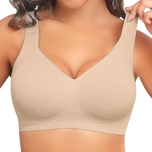 Image of InfiniZer Seamless Jelly Bra - Wireless Jelly Bra with Soft Support, Comfortable Full-Cup Gel Bras for Women UK, Invisible Everyday T-Shirt Bra (UK, Alpha, XL, Regular, Regular, Nude)