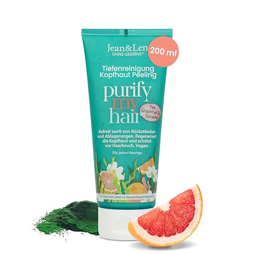 Jean & Len Kopfhaut Peeling Pink Grapefruit & Spirulina mit Apfelessig & Niacinamiden sanftes Scalp Scrub gegen Stylingrückstände schützt vor Haarbruch ohne Silikone & Parabene vegan 200 ml