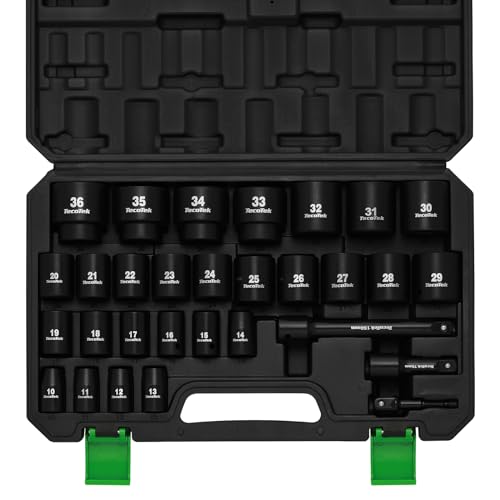TecoTek 30 Pieces 1/2-Inch Drive Shallow Metric Impact Socket Set, Cr-Mo, 10mm to 36mm, No Skipped Sizes, 6 Point, Includes Extension Bars, Drill Socket Adapter 1/2" by TecoTek - Image 8
