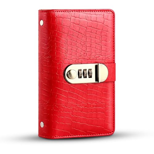 Password Lock Wallet, Secure Leather Cash Organizer with 3-Digit Combination, High Capacity Travel Money Safe for Privacy, Carmine Crocodile Print