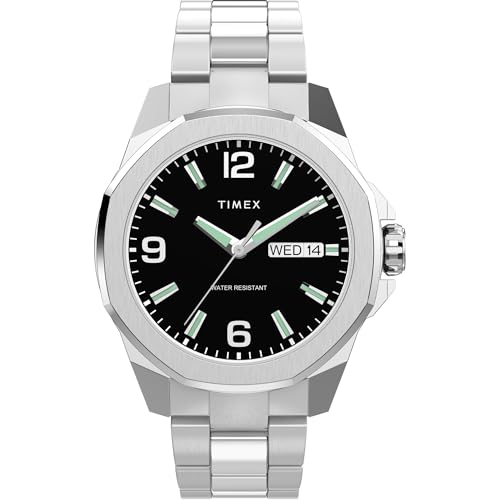 Montre Timex Essex homme 46 mm en acier inoxydable argenté et cadran noir