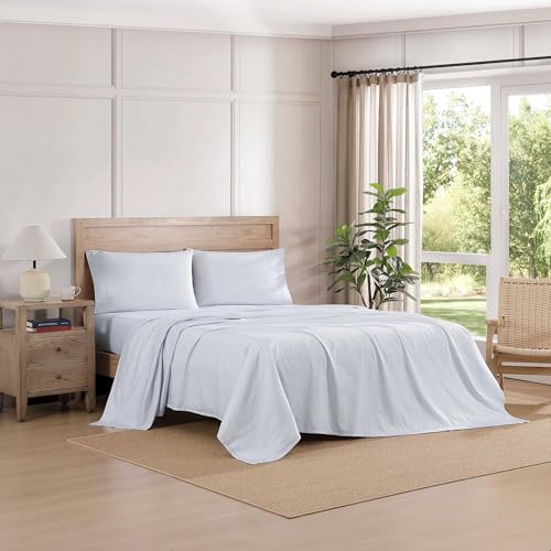 Image of Tommy Hilfiger - Sheet Set, Cotton Percale Bedding with Matching Pillowcases, Crisp & Cool, Premium Quality Home Essentials (New England Plaid Blue, Full)
