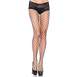 Leg Avenue Women's Plus Size Fence Fishnet Tights with Boyshort Lace Top, Black