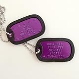 Military Dog Tags - Custom Embossed Purple Tags with Chains and Silencers