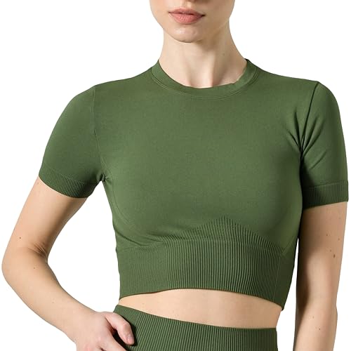 T-shirt crop top femme sport fitness microfibre vêtements gym extensible