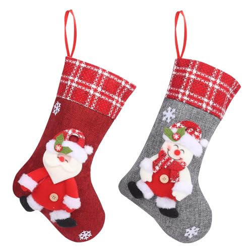 Wsetyy 2Pcs Large Christmas Stockings Fillers, 14.2in Hanging Santa Stocking, Bedhead Christmas Socks for Xmas Tree Party Decoration (Santa + Snowmen)