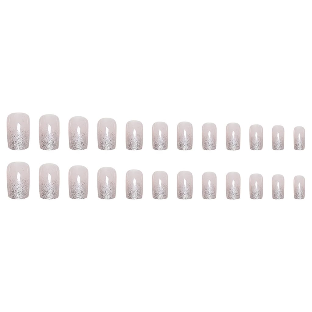 24PCS Glittering Gradient False Nails With Cats Eye Effects And Easy Adhesive Press Stick Nails