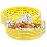 TableCraft C1074Y Oval Cash and Carry Basket, Yellow, Stackable Plastic Food Baskets, 9.31