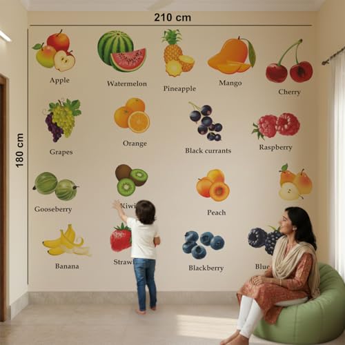 Image of StickMe 'Colourful Furits Baby - Kids - Learning Education Nursery Pre School Kinder Garden Wall Sticker' -SM408 (Multi Colour, Vinyl) (Premium Extra Large - 210 x 180 cm)