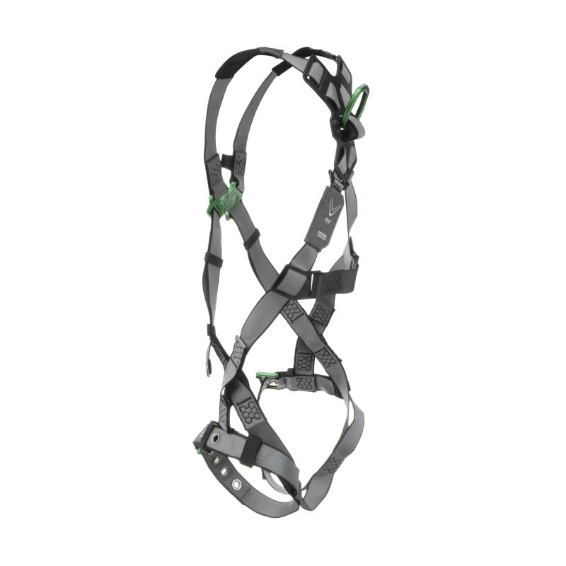 Image of MSA V-FIT Standard Safety Harness - Polyester & Nano-Technology Treated Web Full Body Harness Back, Shoulder Padding, Gray