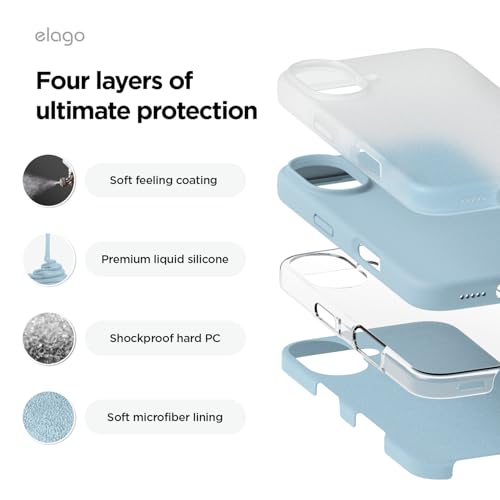 Image of elago Compatible with iPhone 16 Case, Premium Liquid Silicone Case, Full Body Protective Cover, Shockproof, Slim Phone Case, Anti-Scratch Soft Microfiber Lining, 6.1 inch (Sky Blue)