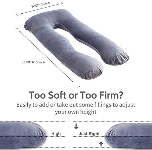 Cosybay Pregnancy Body Pillow U Shaped, Maternity Pillows for Sleeping, Full Pregnancy Pillows for Women with Washable Removable Velvet Cover (Grey, 55 inches) (Grey)