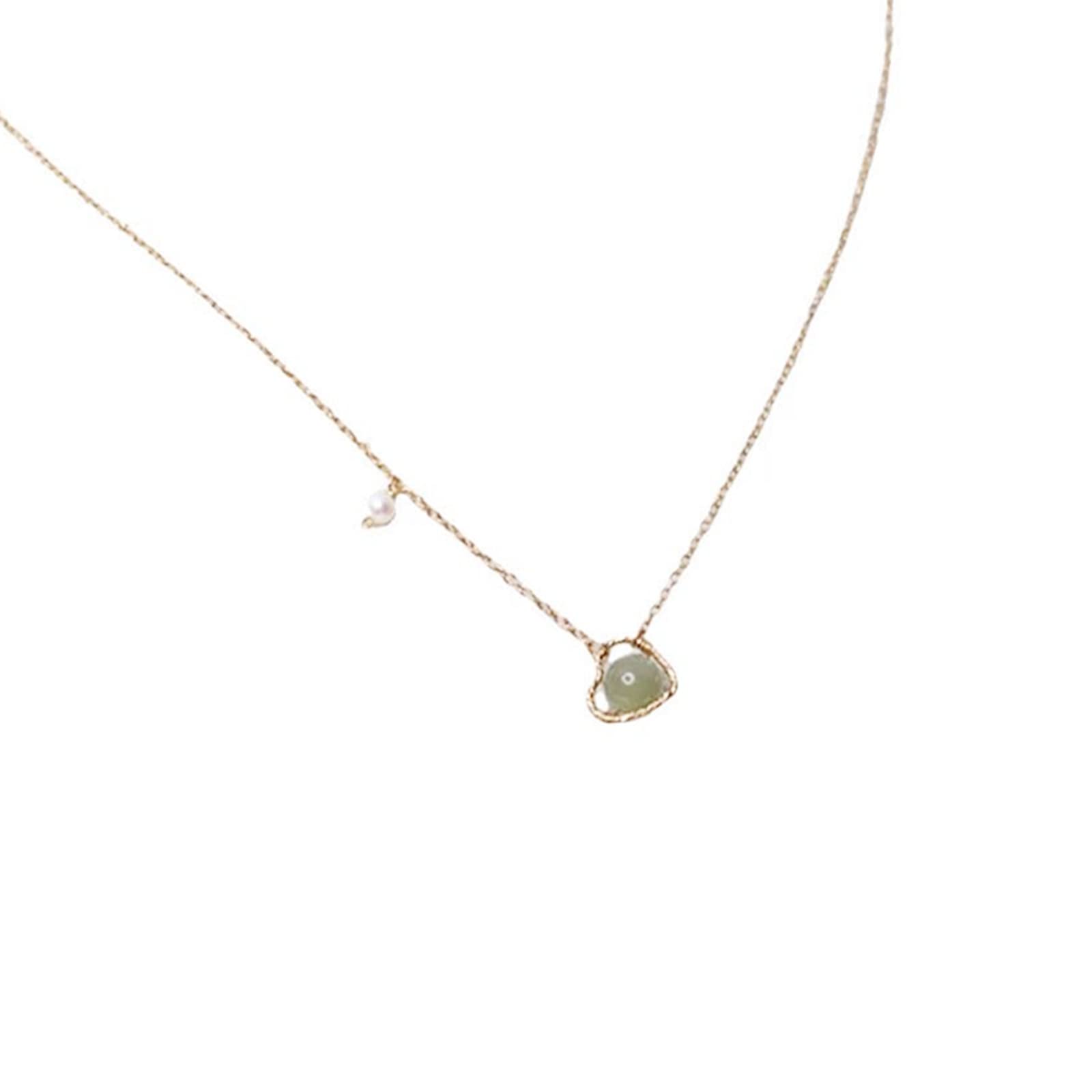 LOOYUUPEE Natural Hetian Jade & Pearls Necklace, Lucky Green Jade, Dainty Charm Pendant Jewelry Chain for Lover