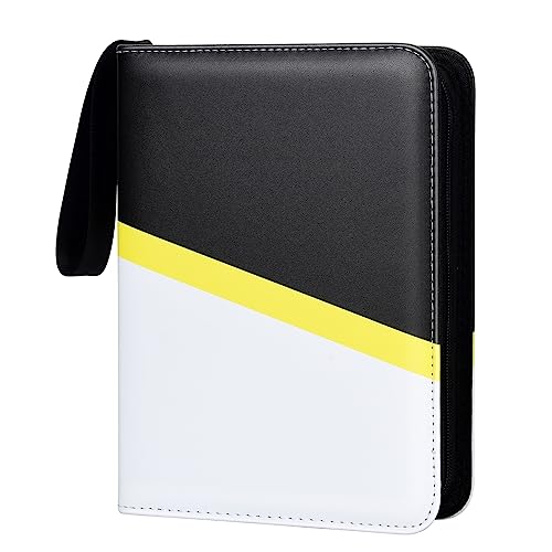 Zettokete 4 Pocket Trading Card Binder Compatible with PTCG MTG Yugioh,Baseball Card Album Holds 400 Cards with 50 Removable Sleeves,3-Ring Toploader Binder Collector(Black & White)