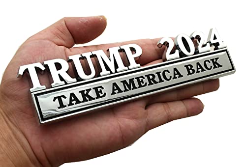 Image of 1pc Trump 2024 Sticker Trump Funny Sticker Take America Back 3D Emblem Badges Decal Car Decal Military Replacement for F150 F250 F350 Chevy Silverado 1500 2500 Chevrolet C10 C15 (Chrome)