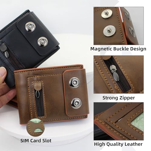 Men's Wallet, PU Leather Wallets with 4 Card Slots, Zippered Coin Pocket, and 1 ID Card Window, Bifold Wallets for Men with Zippered Cash Slot (Black)3