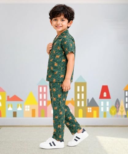 Image of 3BROS Unisex Pure Cotton Short Sleeve Kids Night Dress for Boys & Girls Nightwear /Sleepsuit /Sleepwear /Loungewear Night Suit for Boys and Girls Top and Pyjama Combo Set