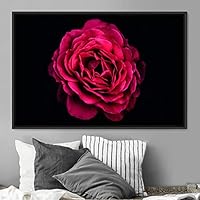 Framed Canvas Wall Art Red Flower Portrait Bohemian Dark Dramatic Floral Multicolor Petal Photography Portrait - 16x24 inches