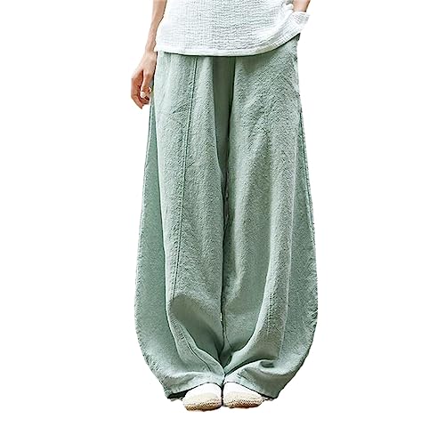 Ladies Spring Summer Linen Solid Color Elastic Waist Pants
