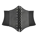 TOPTIE Elastic Lace-up Waist Belt Cinch Tied Belts Stretch Corset 7 Inch Width (Black)