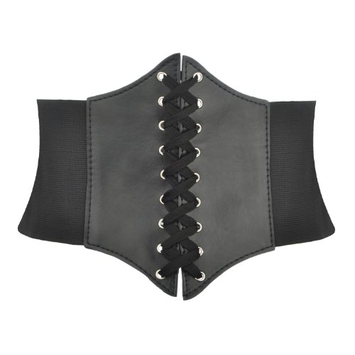 TOPTIE Elastic Lace-up Waist Belt Cinch Tied Belts Stretch Corset 7 Inch Width (Black)
