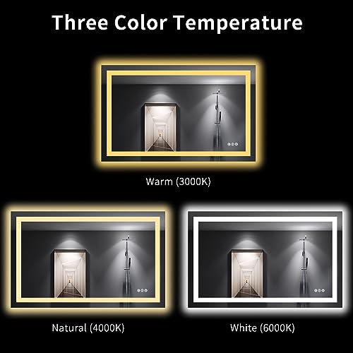 Image of LOAAO 48 inchX30 inch LED Bathroom Mirror with Lights, Anti-Fog, Dimmable, Backlit + Front Lit, Lighted Bathroom Vanity Mirror for Wall, Memory Function, Tempered Glass, Shatter-Proof, ETL Listed