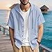 TRFIC Mens Cotton Linen Hoodies Short Sleeve Button Down Shirts Casual Hawaiian Beach Yoga Sweatshirts Light Blue