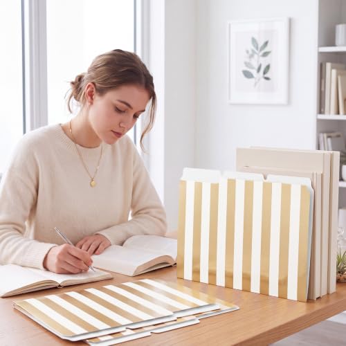 Landhoow 24 Pack 1/3 Cut Tabs Gold Foil Stripe File Folders Letter Letter Size Filing Organizers Decorative School File Folders for Classroom Back to School Student and Teacher Supplies - Image 5