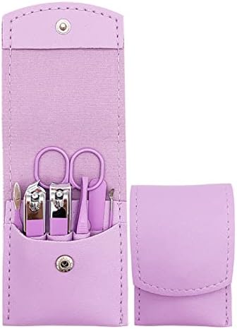 Nail Clipper Set, 7PCS Manicure Set Fingernail Clippers Kit Fashion Color Purple Stainless Steel Pedicure and Manicure Kit with Purple PU Leather Case