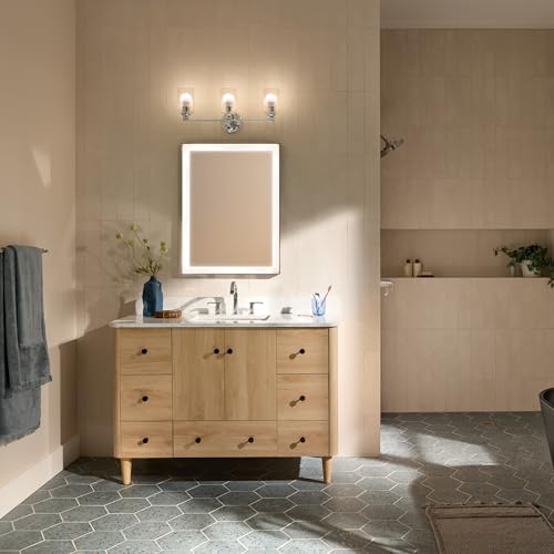 Image of Kichler Gioe 24.25 inch 3-Light Bathroom Vanity Light Fixture with Clear Fluted Glass in Chrome, Damp Rated for Bathroom Over Mirror, Modern Style (24.25 inch W x 10.5 inch H), 55226CHFLU
